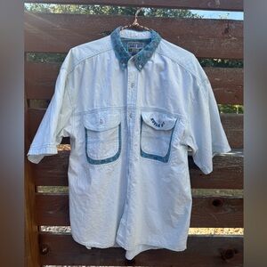 Vintage 80s Bugle Boy Men’s Short Sleeve Button Up Shirt. Size XL
